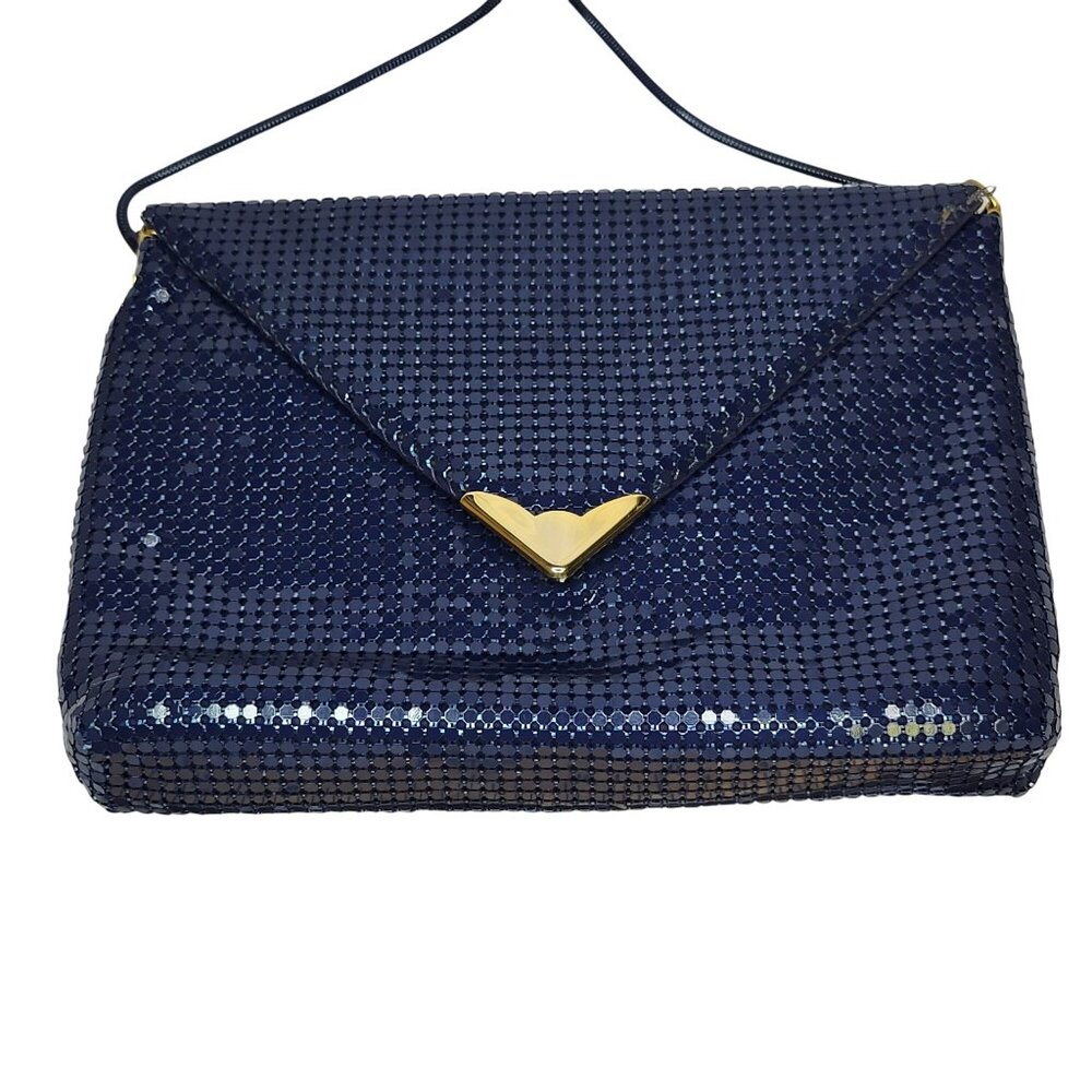 Vintage Apelle Italia Beaded Envelope Handbag Blue & Gold Magnetic Chain Strap - Picture 6 of 12